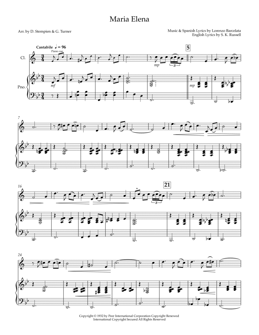 Maria Elena Clarinet Solo scores gallery preview page 1
