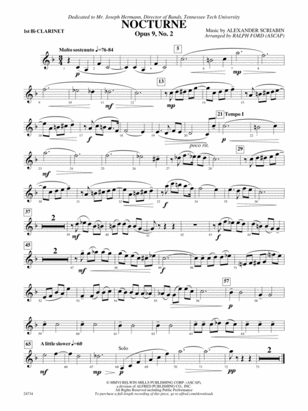 Nocturne (Opus 9, No. 2): 1st B-flat Clarinet