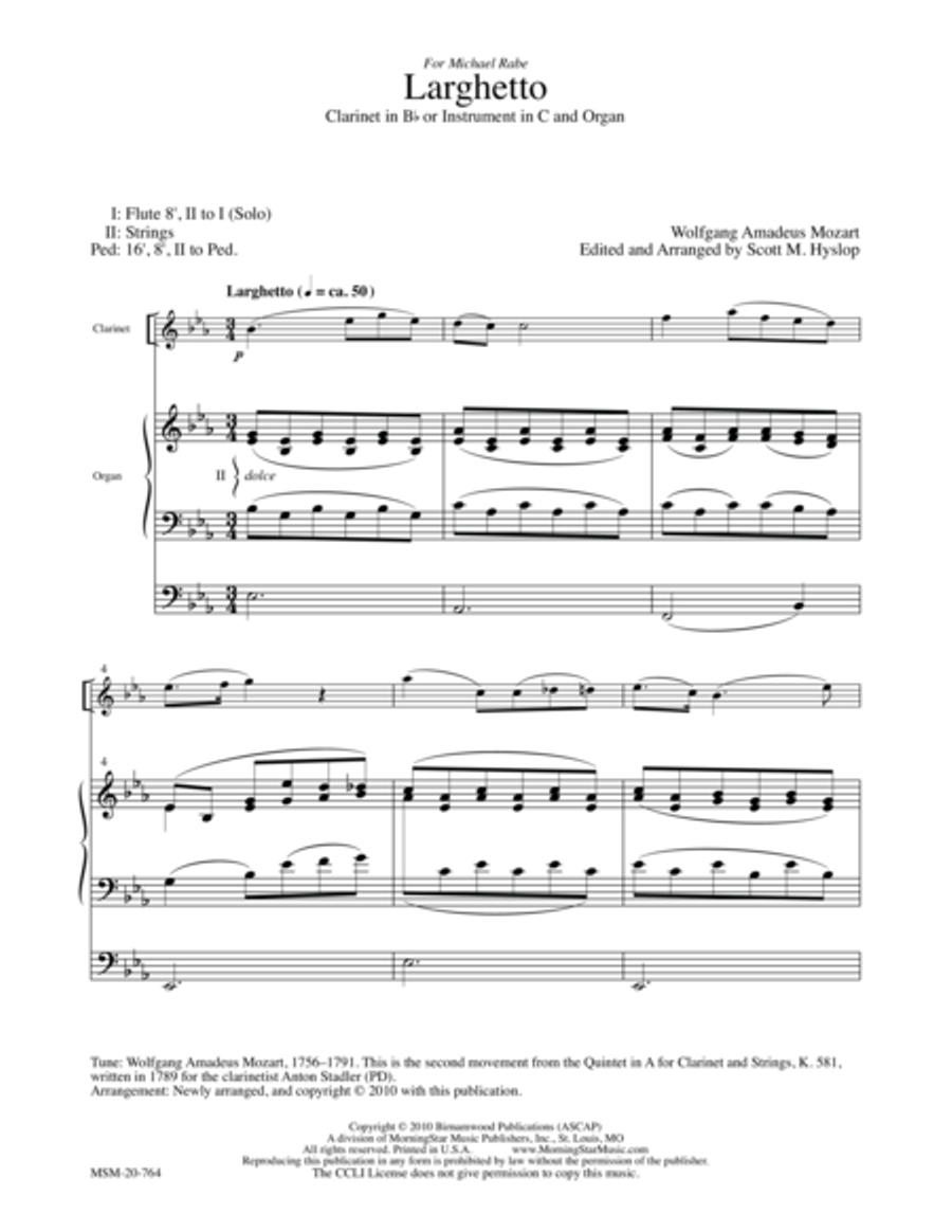 Larghetto Larghetto Clarinet scores gallery preview page 1