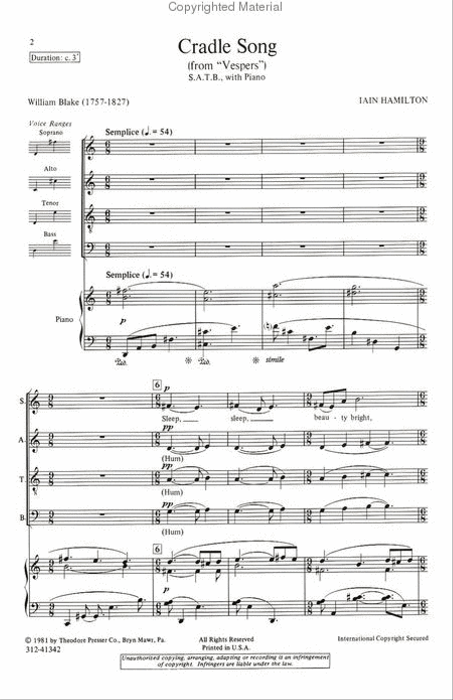 Cradle Song From Vespers 4-Part scores gallery preview page 2