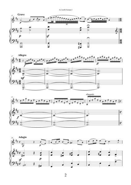 Sonata Op.5 No.1 by Arcangelo Corelli for violin and piano