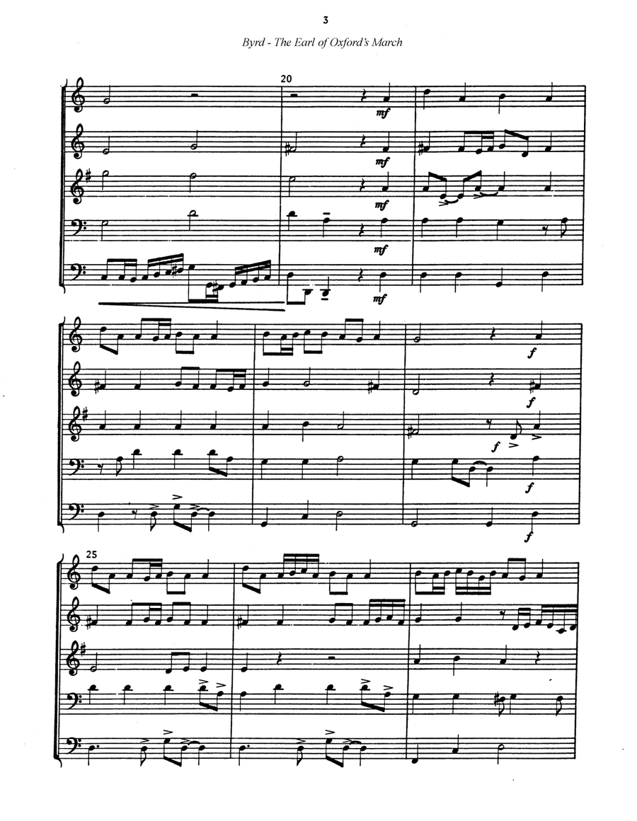 Earl of Oxford's March for Brass Quintet Brass Quintet scores gallery preview page 3