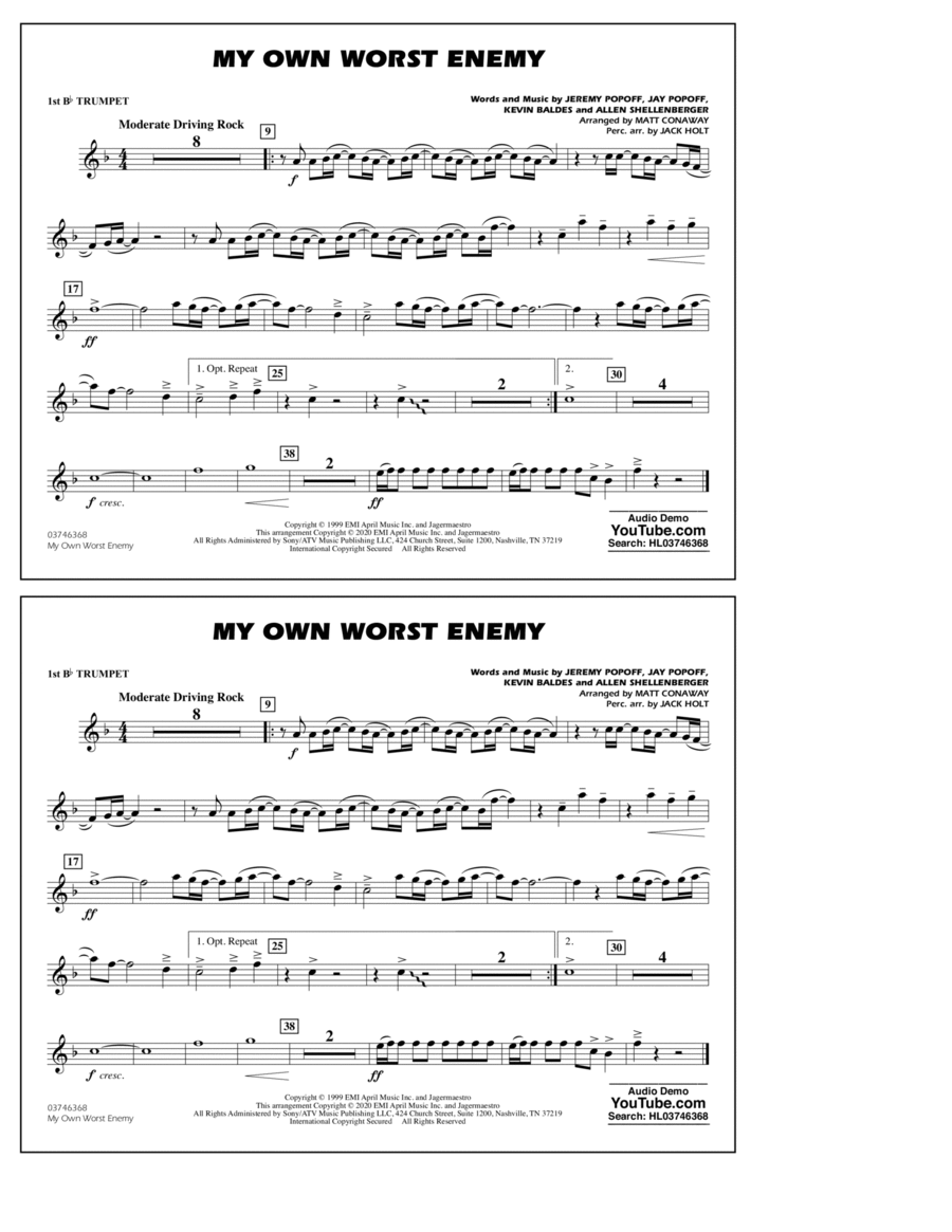 My Own Worst Enemy (arr. Matt Conaway) - 1st Bb Trumpet