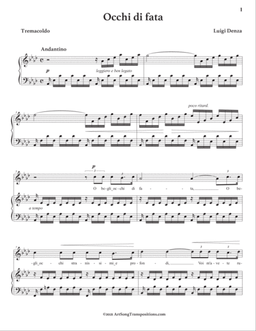 DENZA: Occhi di fata (transposed to A-flat major) Voice scores gallery preview page 2