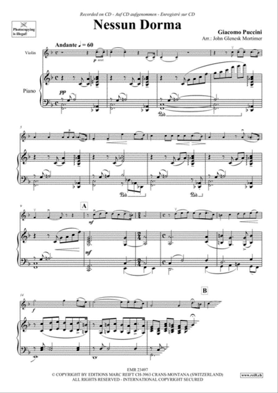 Nessun Dorma Violin Solo scores gallery preview page 3