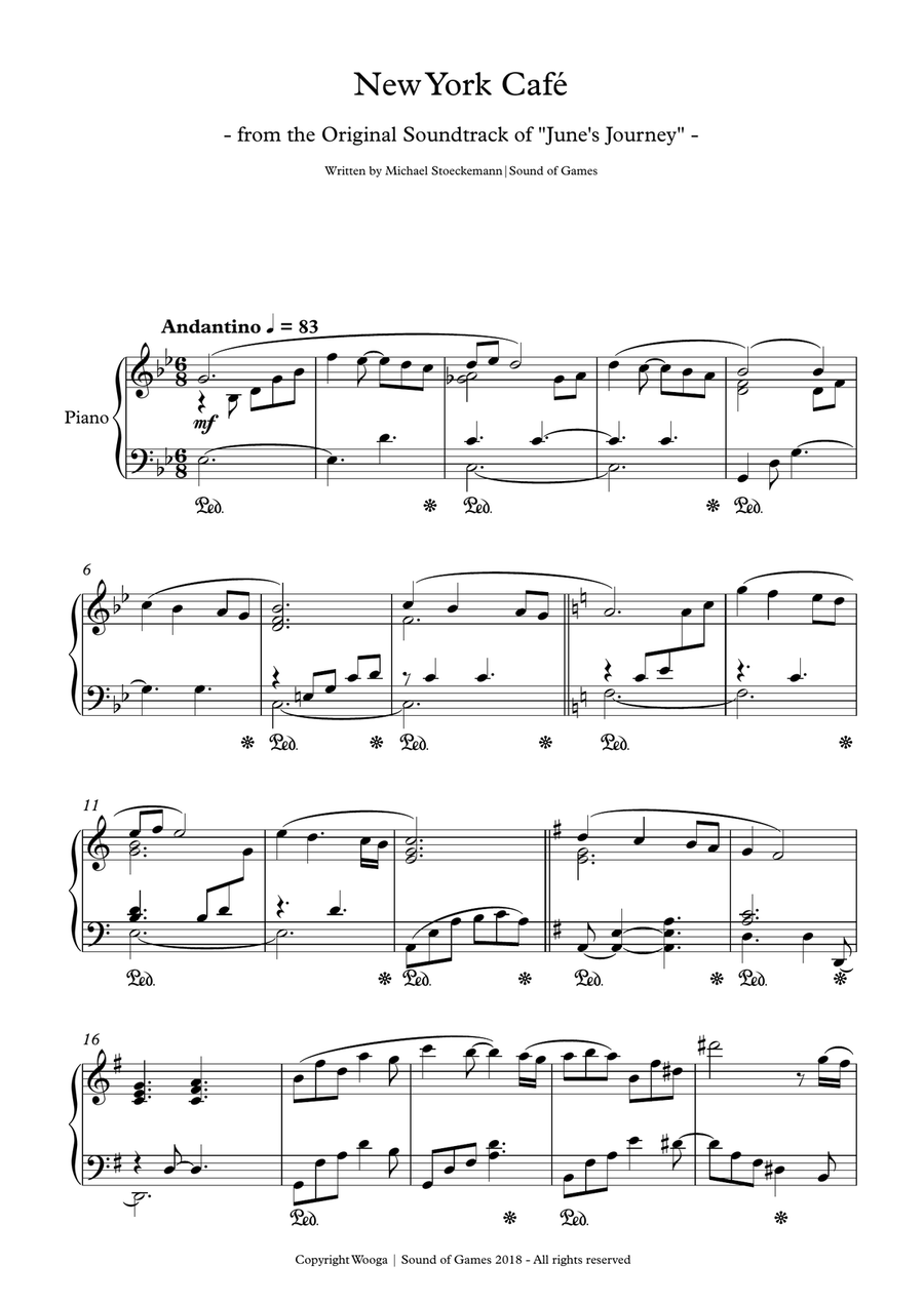 New York Café (June's Journey Original Soundtrack) Piano Solo scores gallery preview page 1