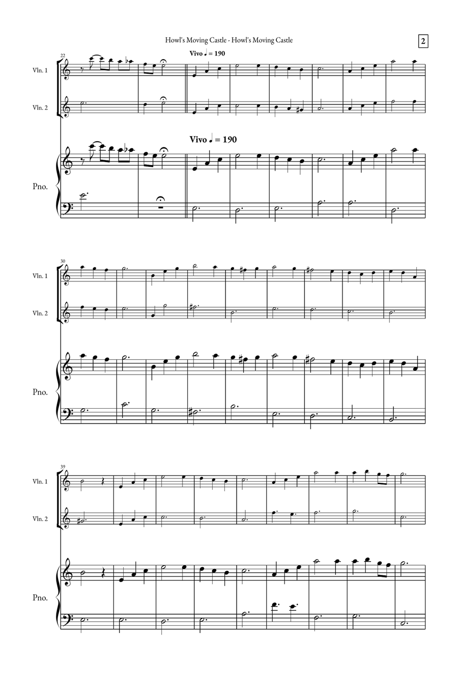 Howl's Moving Castle String Duet scores gallery preview page 2