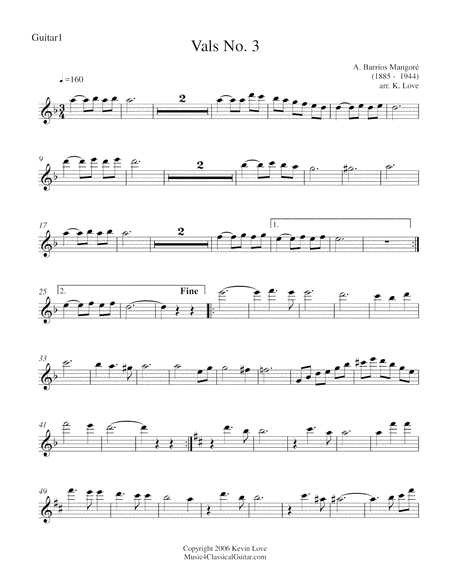 Vals No. 3 (Guitar Quartet) - Score and Parts image number null