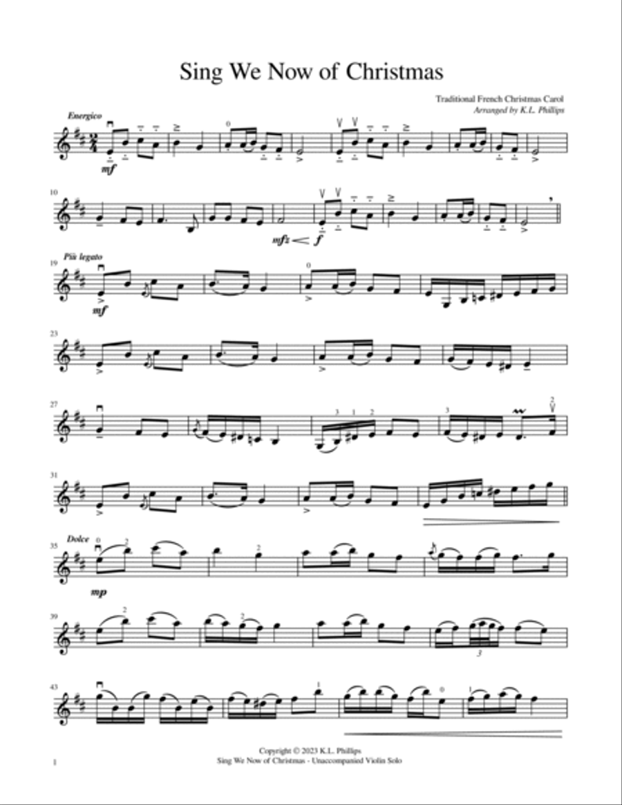 Sing We Now of Christmas - Unaccompanied Violin Solo Violin Solo scores gallery preview page 2
