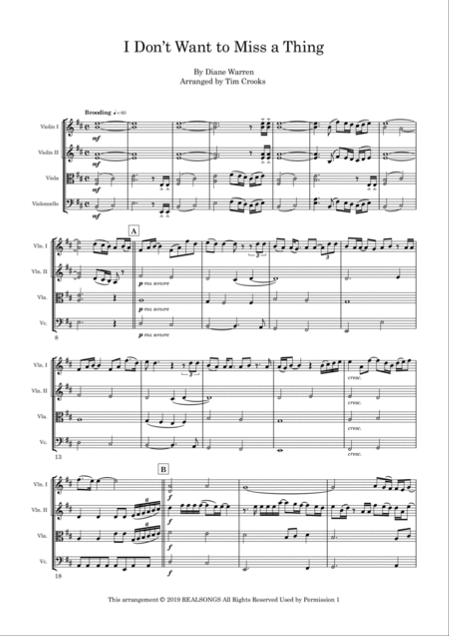 I Don't Want To Miss A Thing String Quartet scores gallery preview page 2