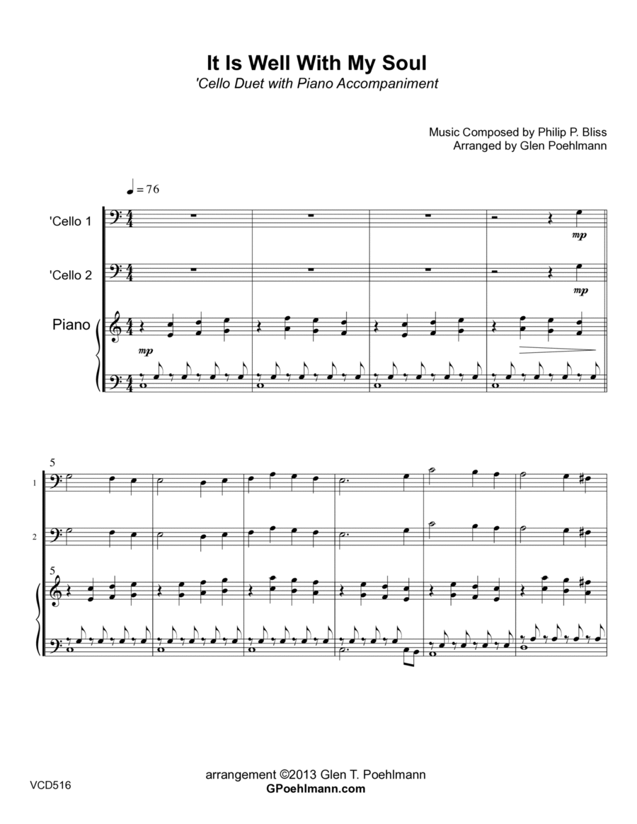 IT IS WELL WITH MY SOUL - Cello Duet with Piano Accompaniment String Duet scores gallery preview page 1