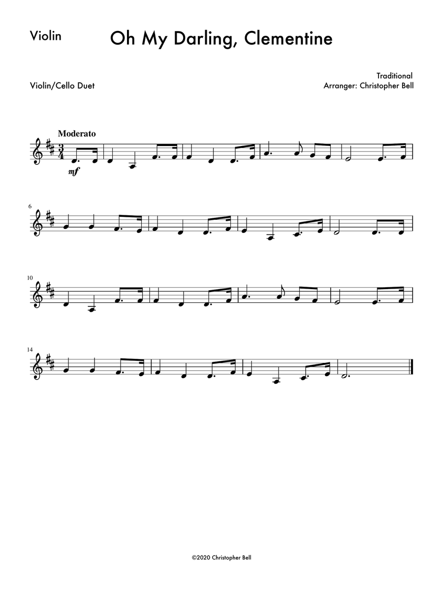 Oh My Darling, Clementine (Easy Violin/Cello Duet) String Duet scores gallery preview page 2