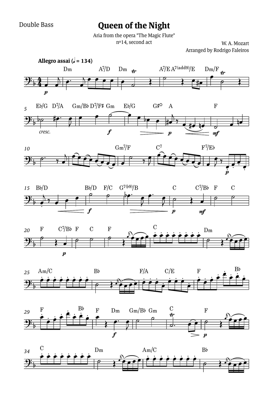 Queen of the Night - for solo double bass (with chords) Chamber Music scores gallery preview page 1