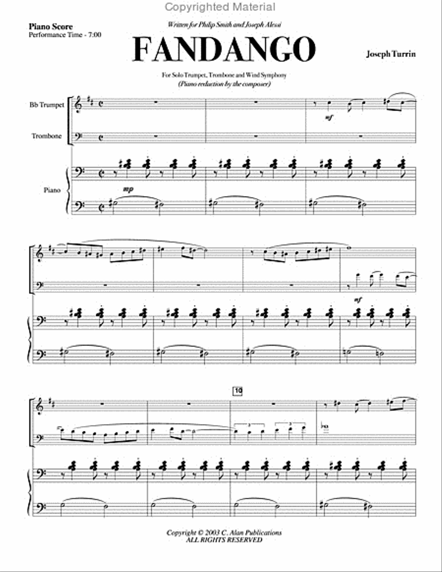 Fandango (piano reduction) Trumpet Solo scores gallery preview page 2