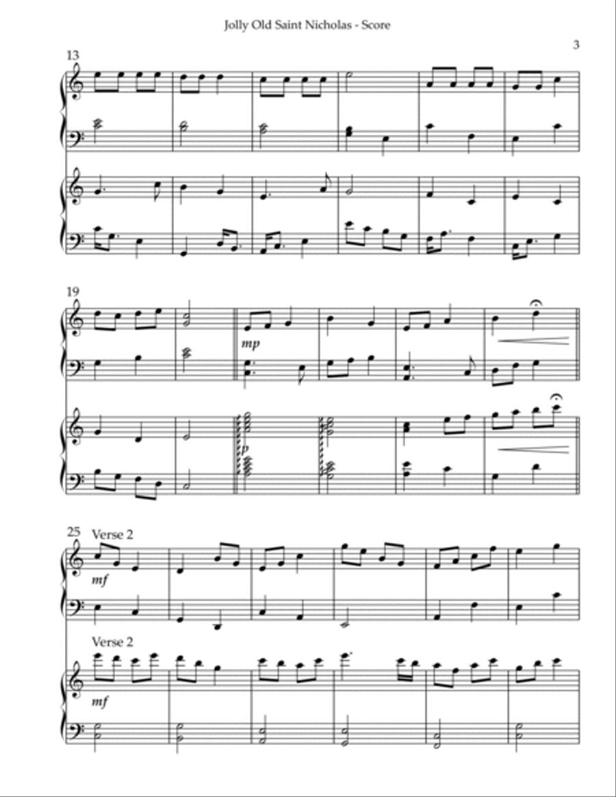 Jolly Old Saint Nicholas, Harp Duet Pedal Harp scores gallery preview page 3