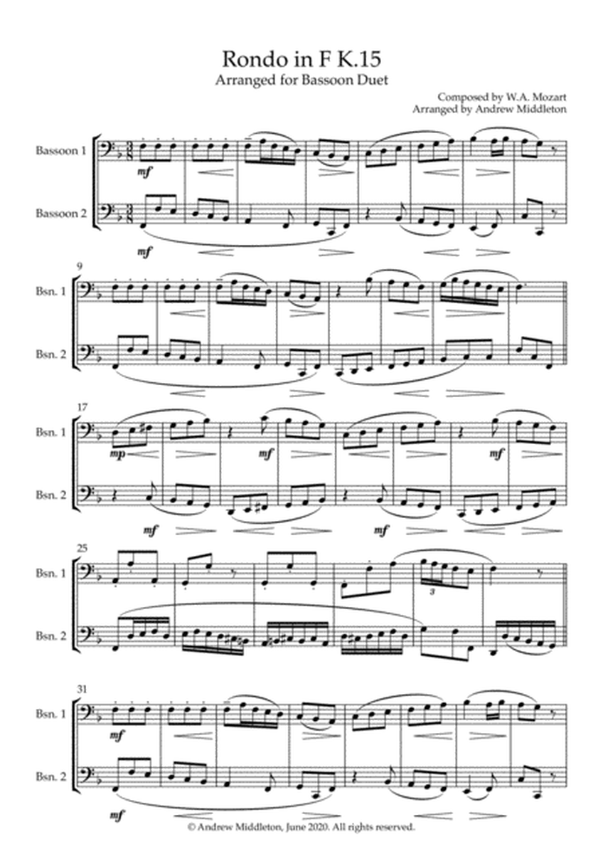 Rondo in F K.15 arranged for Bassoon Duet image number null