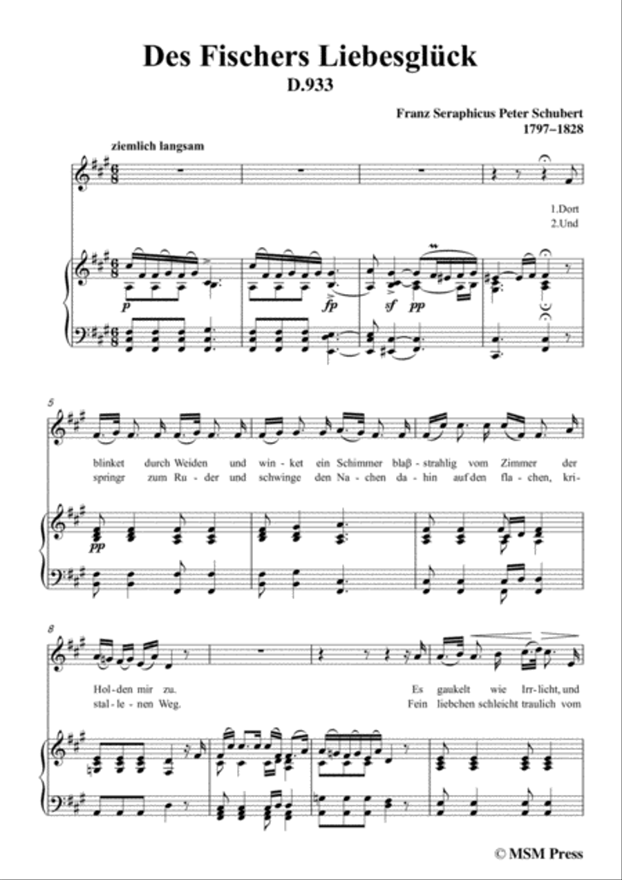 Schubert-Des Fischers Liebesglück,in f sharp minor,D.933,for Voice and Piano Voice Solo scores gallery preview page 3