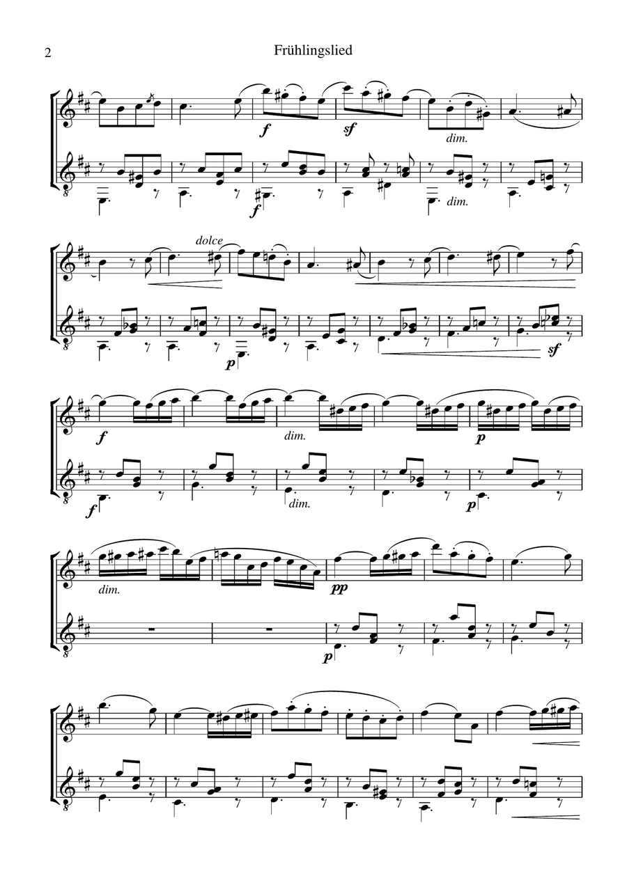 Fruhlingslied, Lieder ohne Worte Op. 62, Spring Song for flute and guitar Flute scores gallery preview page 2