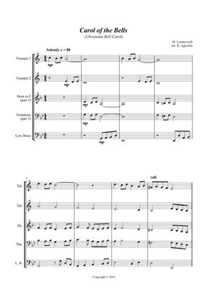Book cover for Carol of the Bells (Ukrainian Bell Carol) - Jazz Arrangement for Brass Quartet