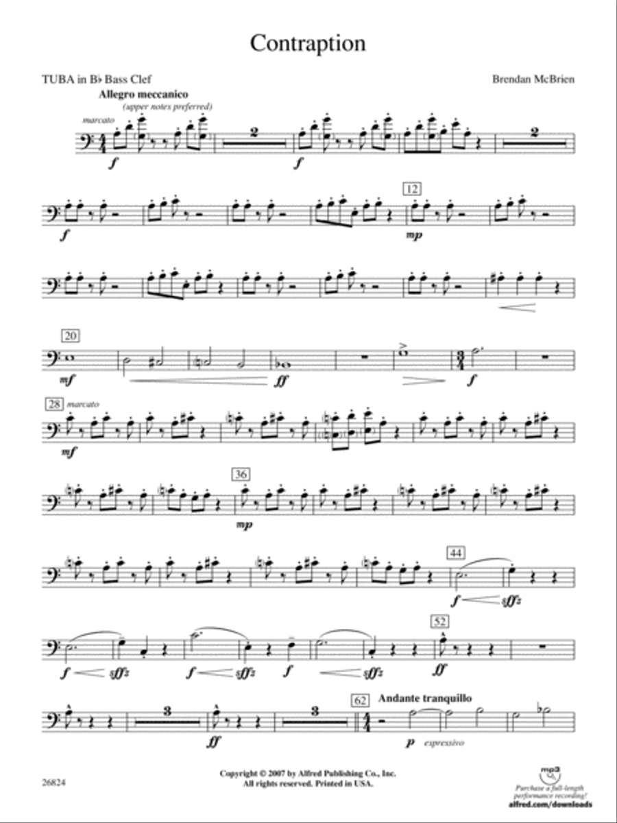 Contraption: (World Part) B-flat Tuba B.C. Concert Band scores gallery preview page 1