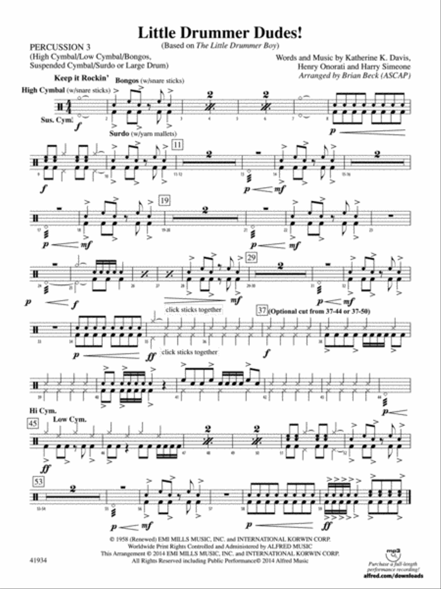 Little Drummer Dudes!: 3rd Percussion Concert Band scores gallery preview page 1