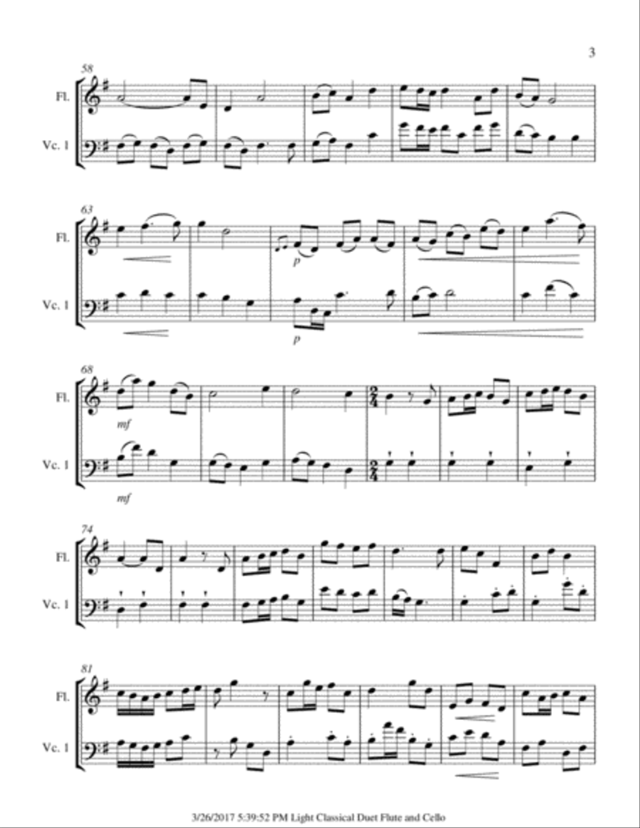 Light Classical Duet for Flute and Cello Flute scores gallery preview page 3