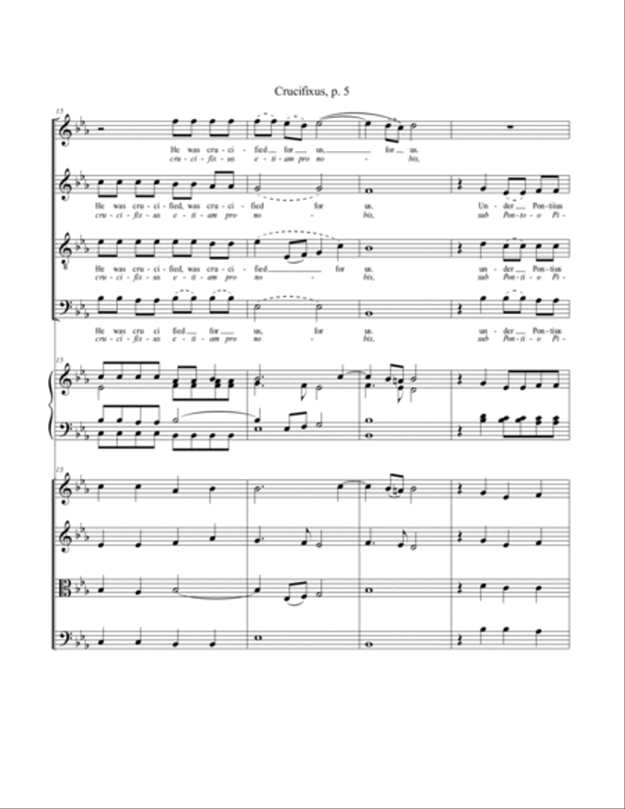 Crucifixus (Score for SATB Choir, Organ and/or Strings) 4-Part scores gallery preview page 5