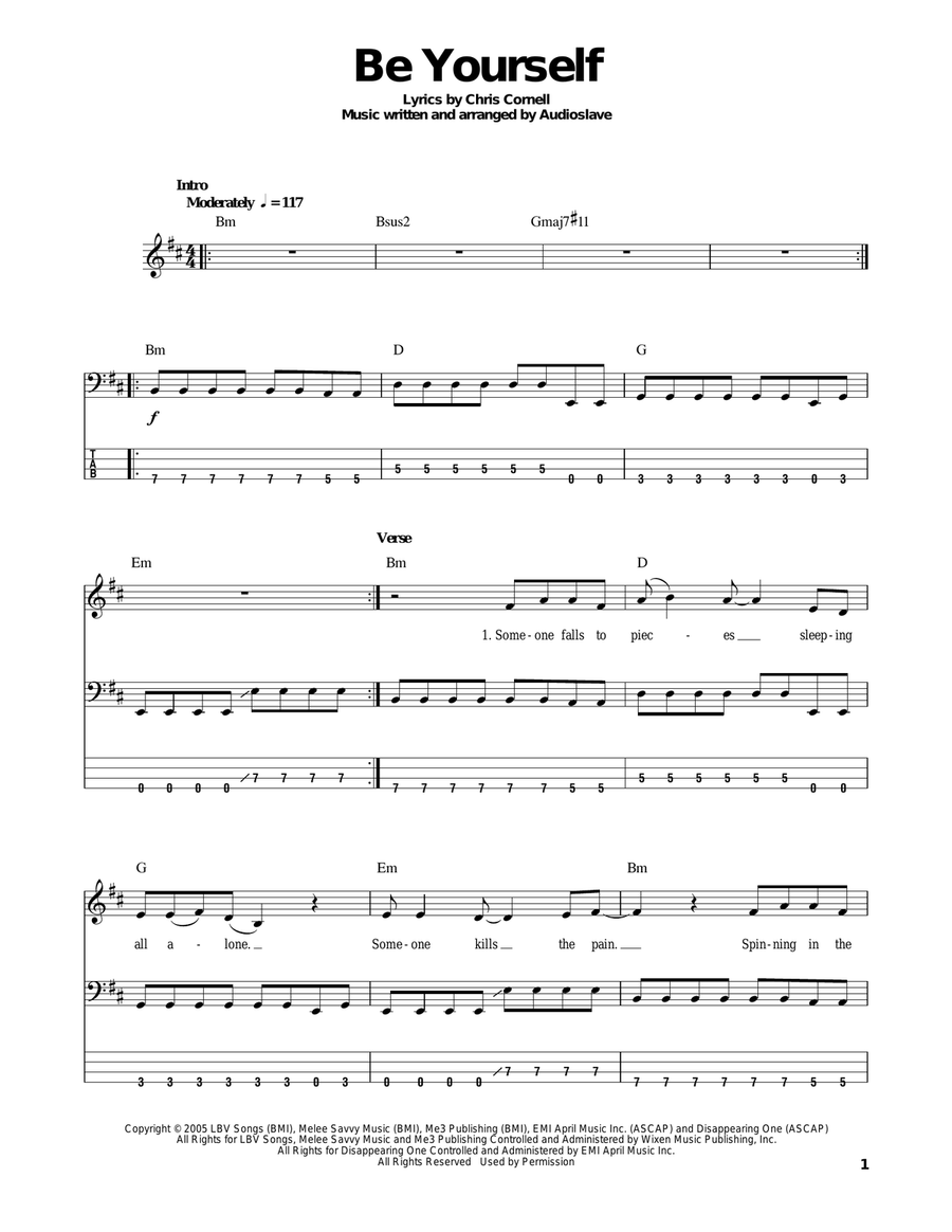 Be Yourself Bass Guitar Tablature scores gallery preview page 1