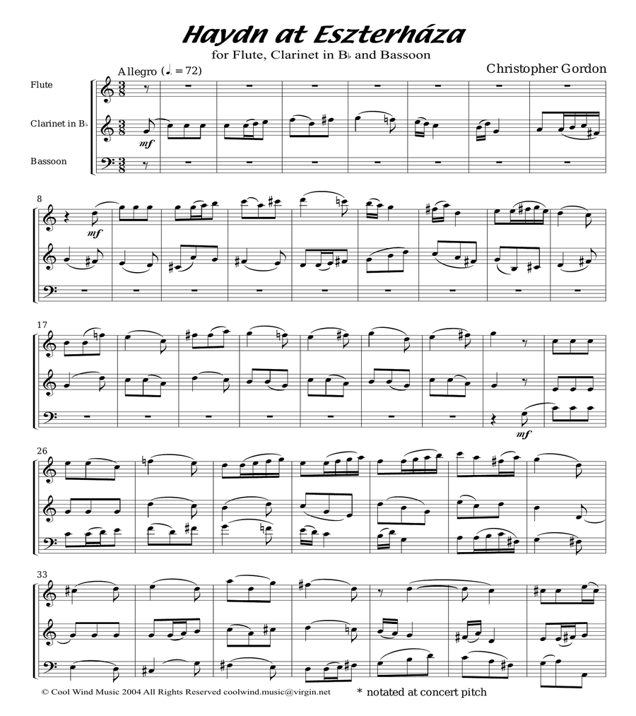 Haydn at Esterháza for Flute/Oboe, Clarinet in B flat and Bassoon Woodwind Trio scores gallery preview page 1