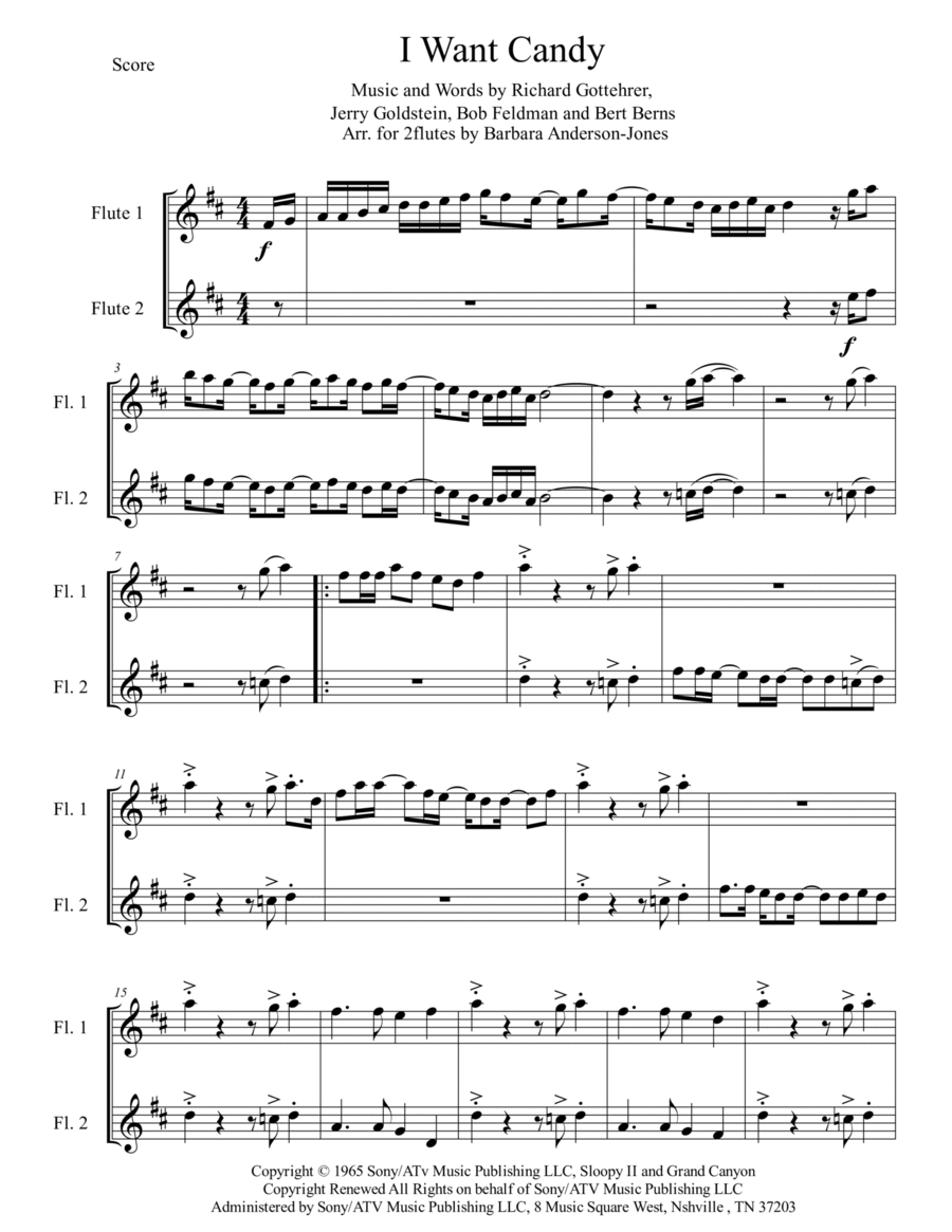 I Want Candy Woodwind Duet scores gallery preview page 1