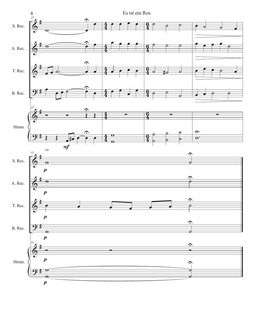 Es ist ein Ros Entsprungen (German Carol) for Recorder Consort Soprano Recorder scores gallery preview page 4