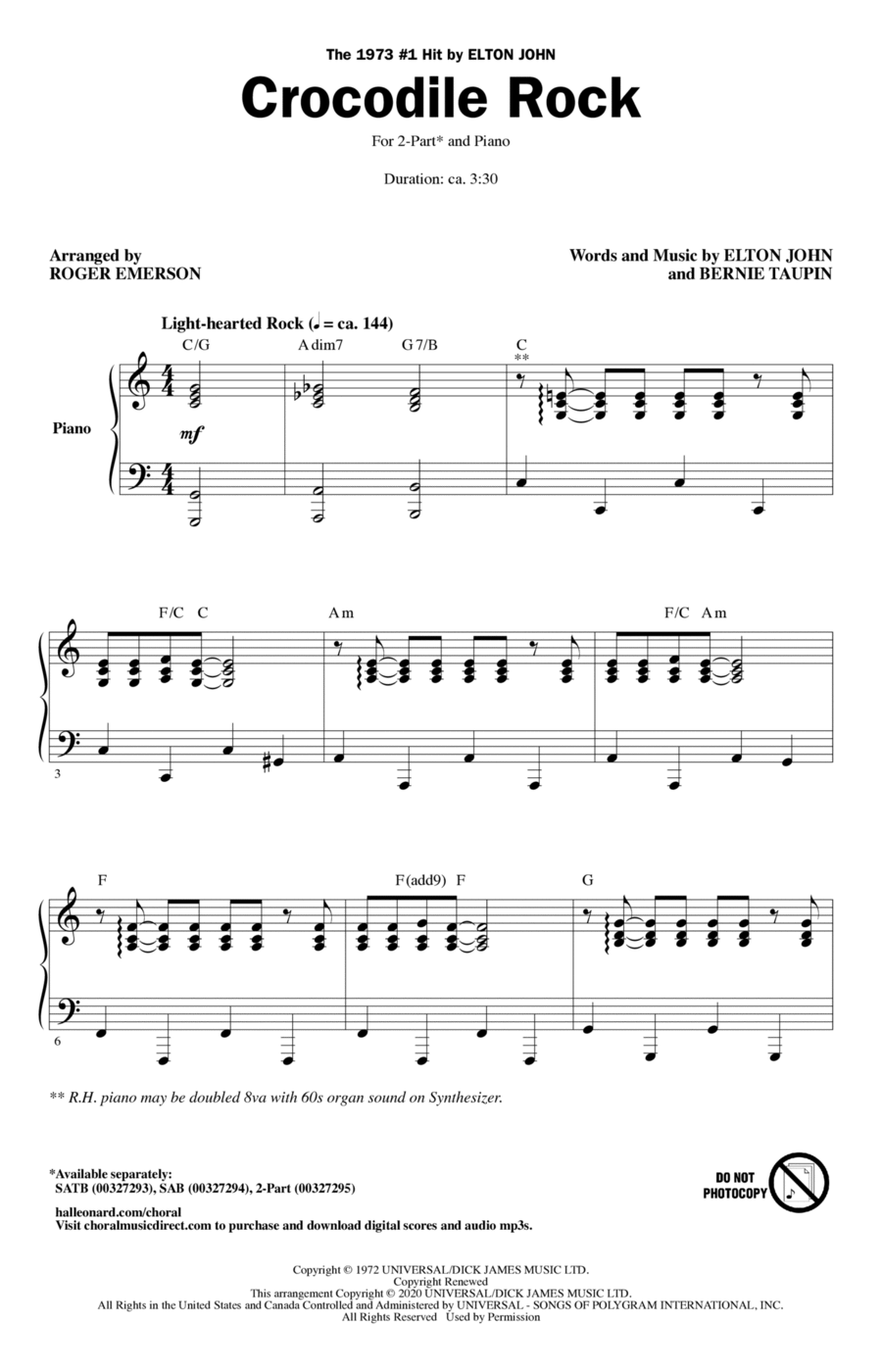 Crocodile Rock (arr. Roger Emerson) 2-Part scores gallery preview page 1