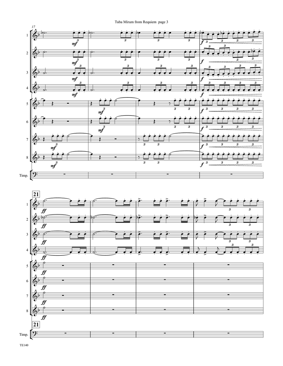 Tuba Mirum Fanfare from Verdi Requiem for Trumpet Ensemble Trumpet scores gallery preview page 4