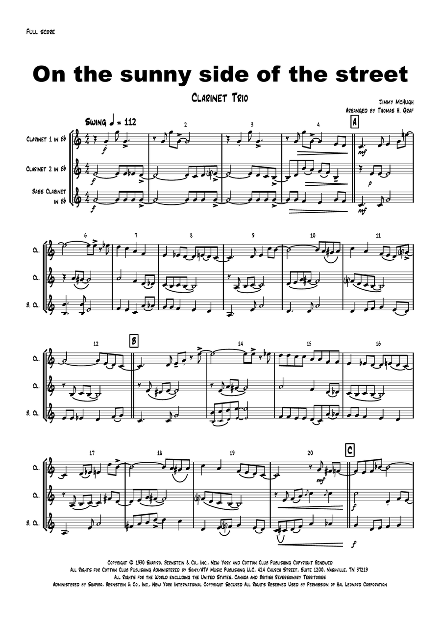 On The Sunny Side Of The Street Clarinet Trio scores gallery preview page 1