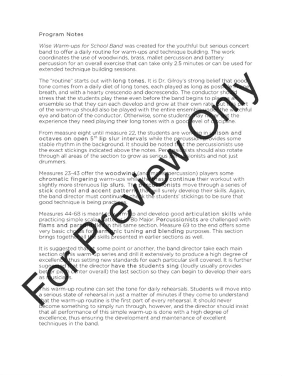 Wise Warm -Ups For School Band Concert Band scores gallery preview page 3