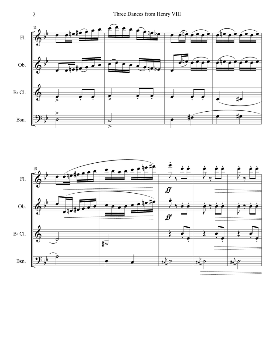 3 Dances from Henry VIII set for Woodwind Quartet Woodwind Quartet scores gallery preview page 3