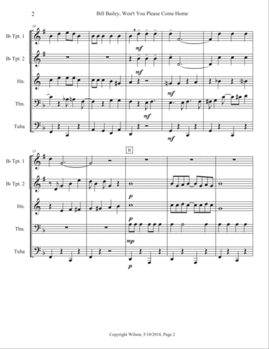 Bill Bailey, Won't You Please Come Home Brass Quintet scores gallery preview page 3