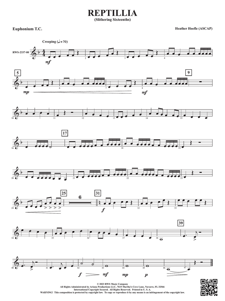 Reptillia - Slithering Sixteenths: Baritone T.C. Baritone Horn TC scores gallery preview page 1