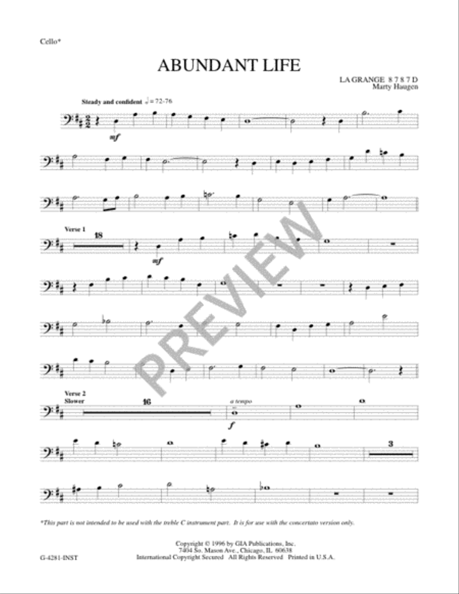 Abundant Life - Instrument edition Cello scores gallery preview page 3