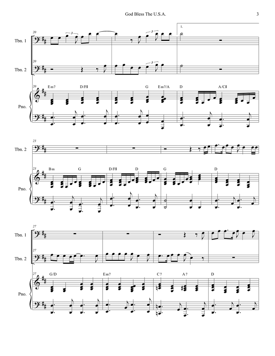 God Bless The U.S.A. Trombone Duet scores gallery preview page 3