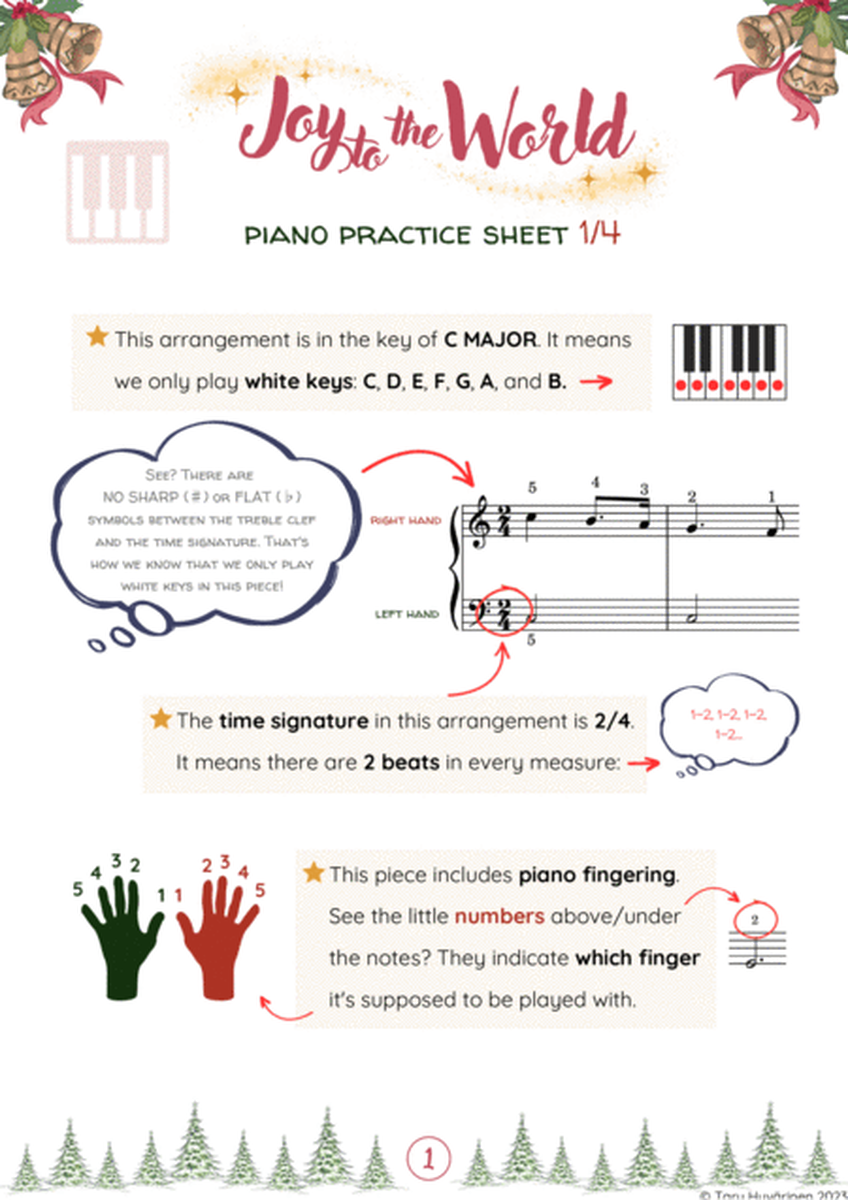 Easy Beginner Piano PRACTICE SHEET + AUDIO Piano Sheet Music 'Joy to the World' image number null