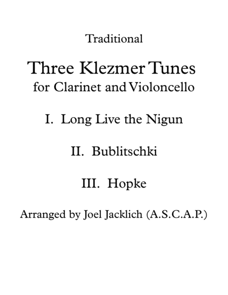 Three Klezmer Tunes for Clarinet and Cello image number null