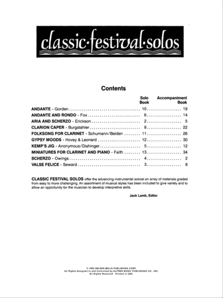 Classic Festival Solos (B-flat Clarinet), Volume 1