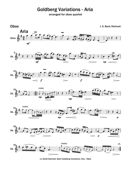 Bach: Goldberg Variations "Aria" for Oboe Quartet image number null