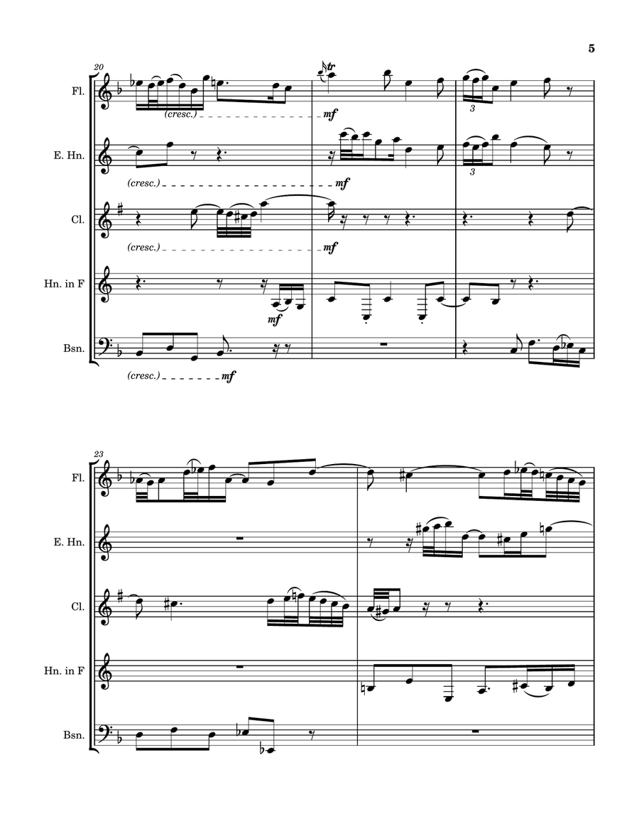Mozart-Bach Prelude and Fugue IV from K.404a (arranged for woodwind quintet) Woodwind Quintet scores gallery preview page 5