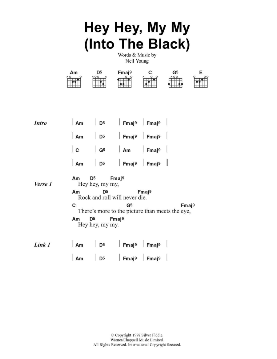 Hey Hey, My My (Into The Black) Easy Guitar scores gallery preview page 1
