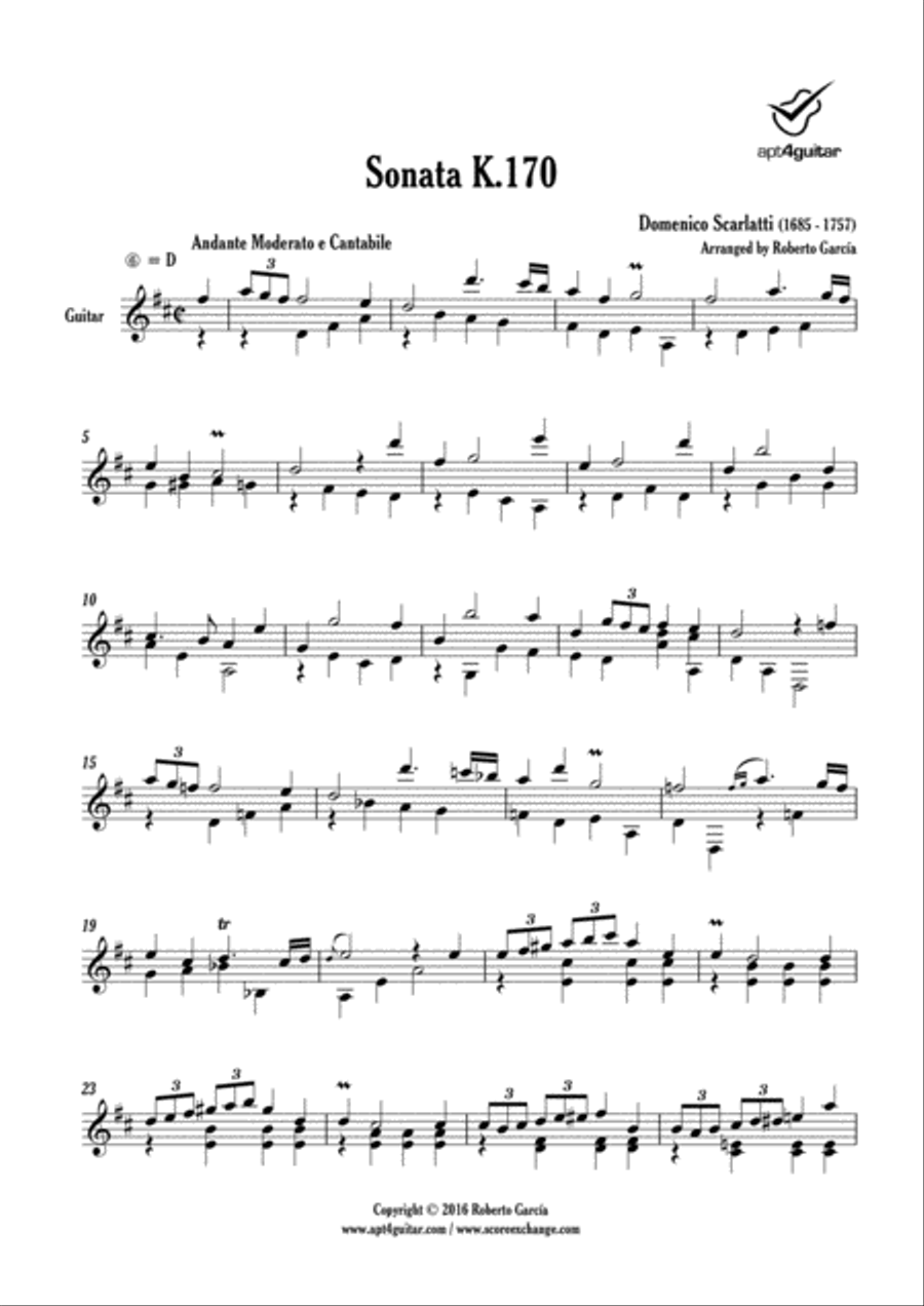 Sonata K.170 Classical Guitar scores gallery preview page 2