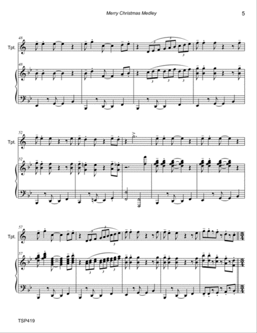 MERRY CHRISTMAS MEDLEY - TRUMPET SOLO with Piano accompaniment - 4 song medley Trumpet Solo scores gallery preview page 5