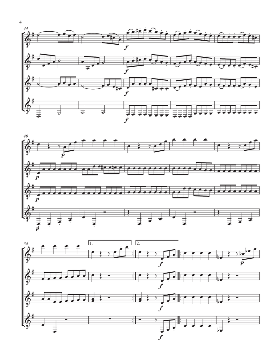 Eine kleine Nachtmusik, K. 525 - iv - Rondo (Guitar Quartet) - Score and Parts Guitar Ensemble scores gallery preview page 4