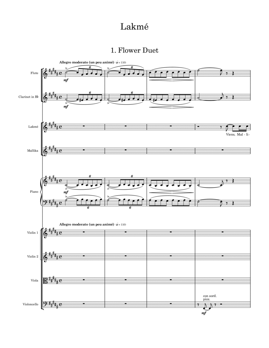 Flower Song from Lakme Chamber Orchestra scores gallery preview page 1